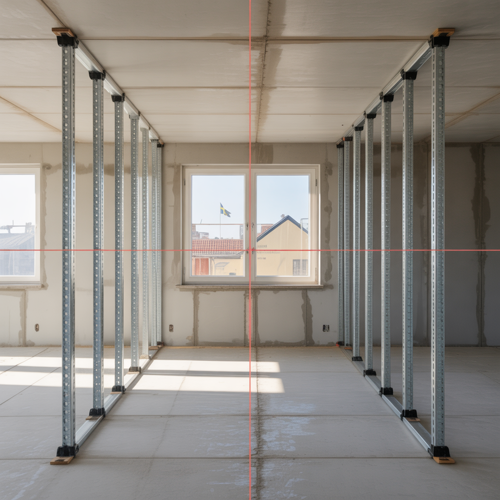 regla upp innervagg med stalreglar guide till dimensioner oc