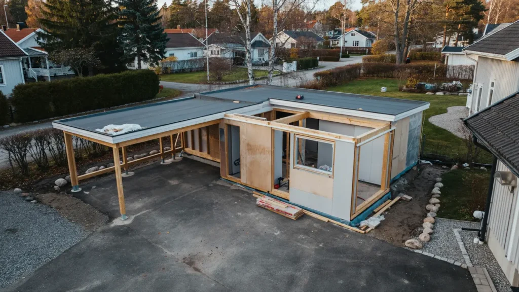 ombyggnad av carport till studiol genhet i sby djursholm